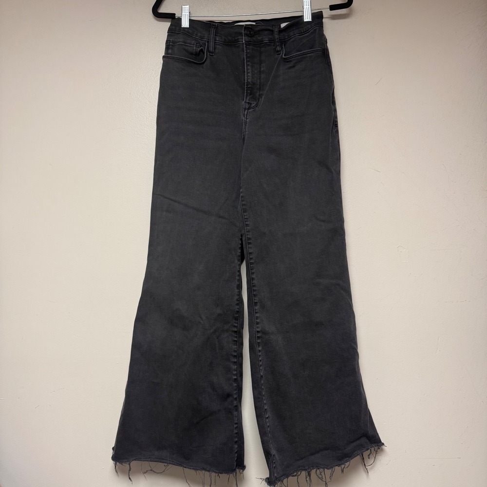 Frame Le Palazzo Jeans Womens 30 Black Excellent High Rise Wide Leg Raw Hem 9394